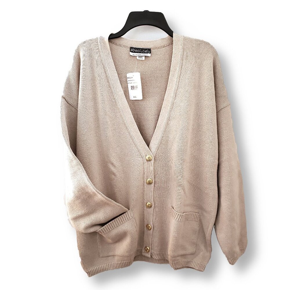 🧶 “Absolutely” Cozy – Sand Rock color, Made in USA, Cotton Cardigan Size:(M)